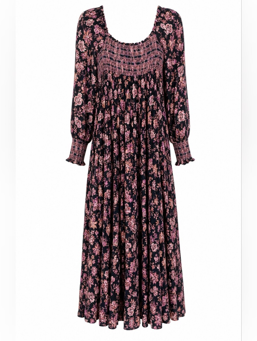 Free People Sweet Escape Maxi Dress Squared Neckline Smocked Puff Sleeves M